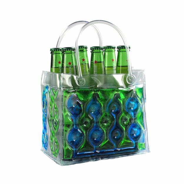 Engros salgsfremmende miljøvennlig klar PVC vin is Bag / PVC vin gave is Bag med plastrør håndtak